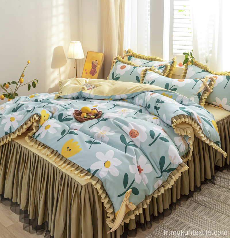 ensemble de jupes de lit coréen avec jupe de lit assortie en dentelle