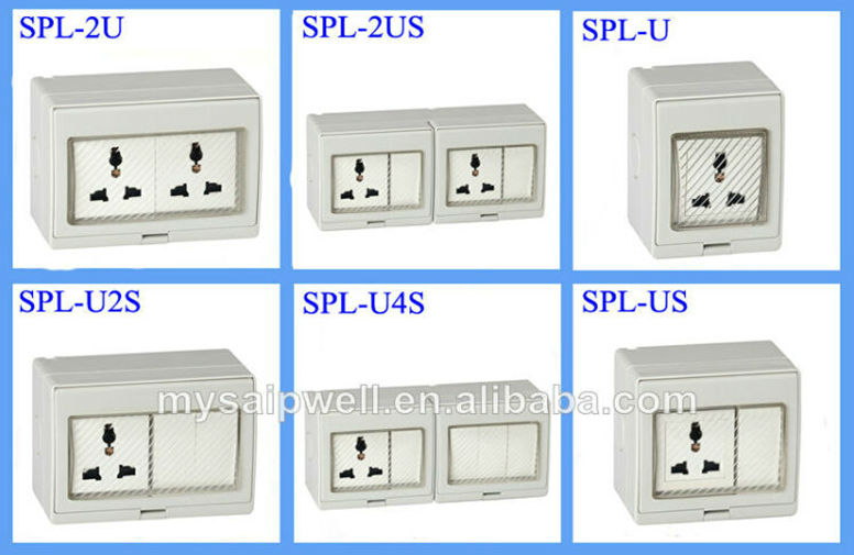 Saipwell French Hot Sale Electrical Double Control 4 ways Push Button waterproof Light Switch Socket (SP-FR4S)