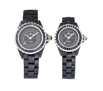 Couple Genlemen Ladies Black Ceramic Ring Surface Quartz Watches