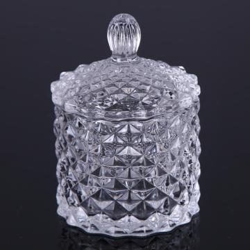 Kleines Bonbonglas aus klarem Glas mit Diamantmuster