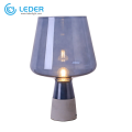 LEDER blauwe glazen tafellamp