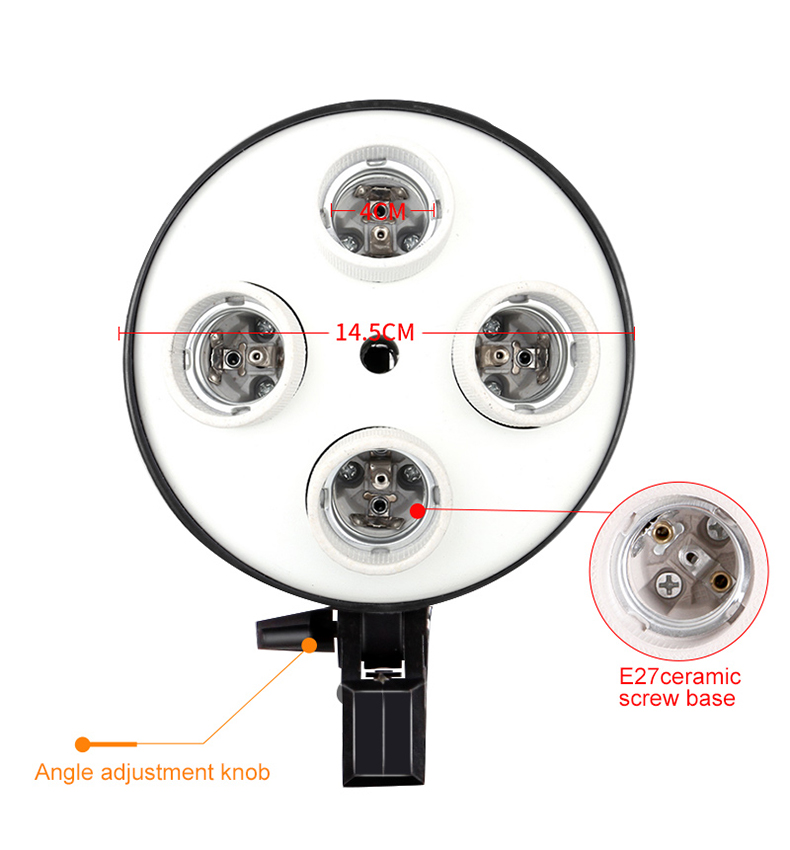 4-в-1 E27 Base Socket Splitter Light Lamp Bulb Head Adapter Держатель зонта с двумя переключателями включения / выключения для фотостудии