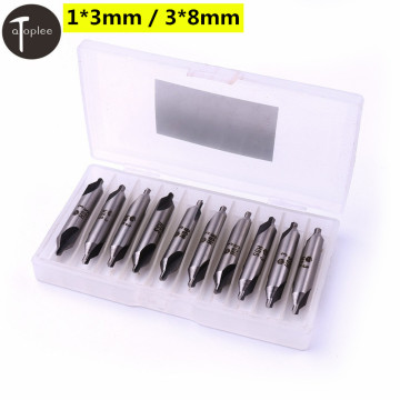 10Pcs 2 Types HSS Center Drill Bits 2 Flutes 60 Degree Angle Precision Combined Countersink Drill Bit Power Tools 1x3mm /3x8mm