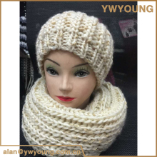 Wholesale fashion women winter neck warmer scarf knitted scarf and hat sets