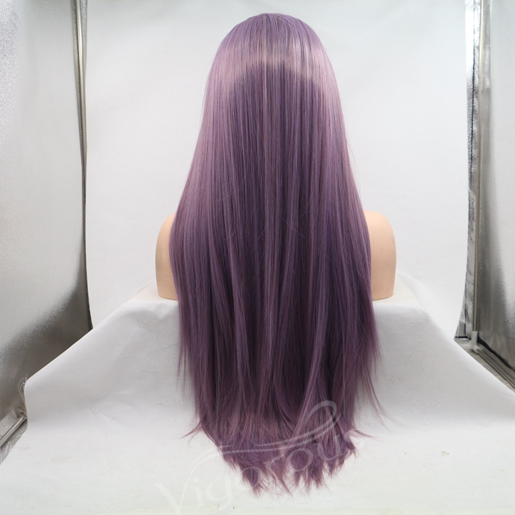 Vigorous mono long purple premium high quality straight wholesale black women synthetic hair wigs with lace front