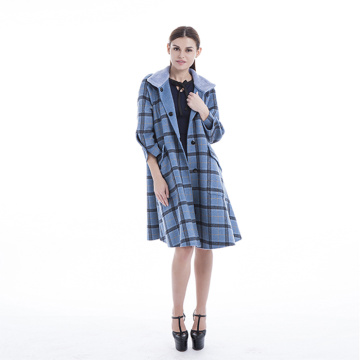 Chequered blue cashmere overcoat