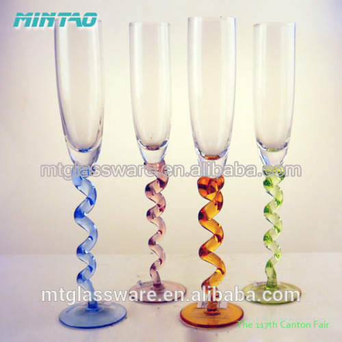 Mintao Handmade party fancy champagne flute glass with swirl spring stem