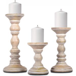 Set von 3 handgeschnitzten dekorativen Kerzenhaltern