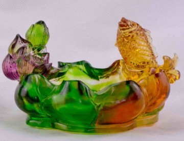 crystal glass craft liu li fish ashtray