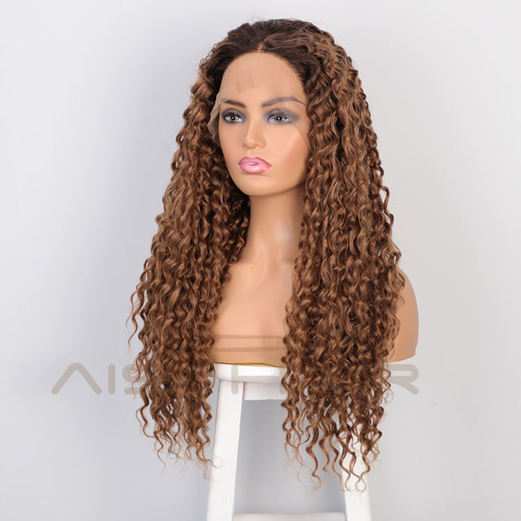 Aisi Hair 24 Inch Long Wavy Ombre Brown Wig Afro Kinky Curly Swiss Lace Wig Curly Wave Lace Frontal Hair Wigs For Black Women