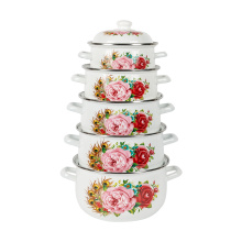 Peacock Feathers and Flowers Bloom Cast-Iron Enamel Casserole Enamel Pot Set