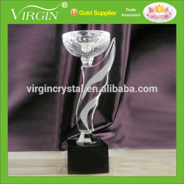 Wholesale clear bowl shape crystal sport trophy cup with black base for prize memento