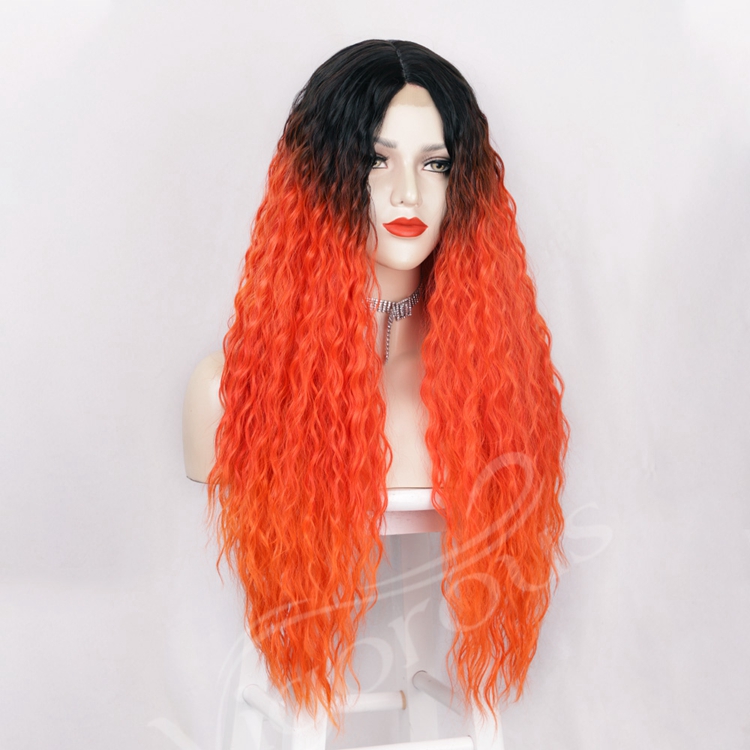 Vendors Small Swiss U Part Heat Resistant Ombre Black Orange Red Deep Wave African Wigs Lace Front Synthetic