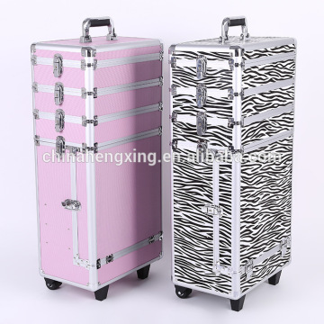 Professional Aluminum Rolling Cosmetic Makeup Train Cases,2 Wheels Trolley Organizer Box