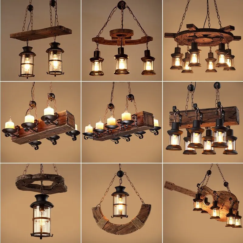 Vintage Industrial Wooden Pendant Light for Bar and Cafe