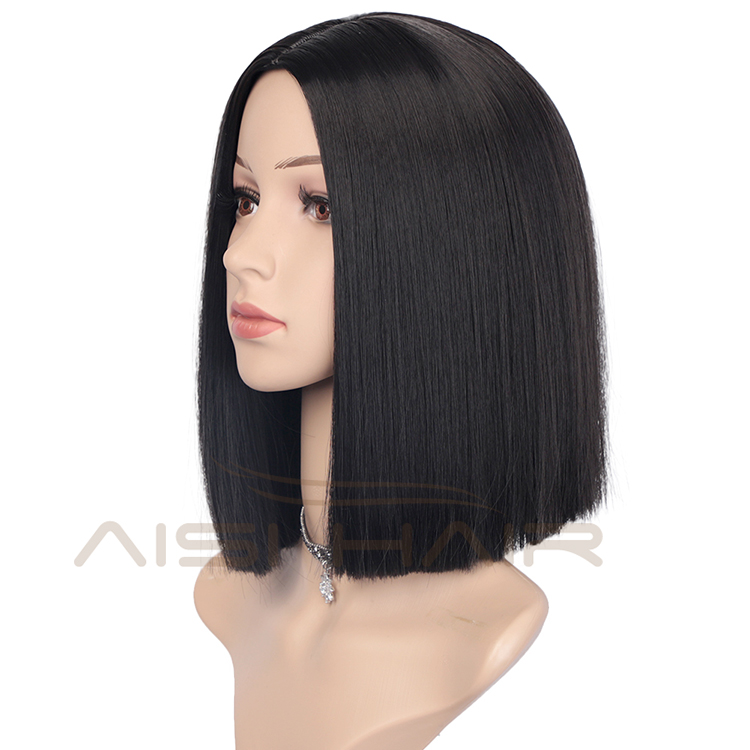 Synthetic Fiber Hair Wigs For Black Women Short Bob Silky Straight Black Heat Resistant Cosplay Party Wigs