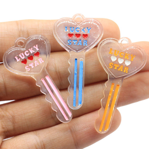 Latest Novelty Resin Cabochon Heart Key with LUCK STAR Letter Painting for Clothing Purchase Bag Ornament