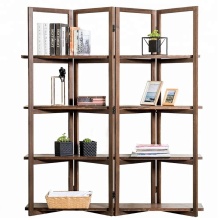 Wood 4-Panel Room Divider 4 Tier Display Rack