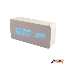 Whtie Wood Table Clock With Temperature