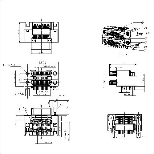 1.0mm Series 52P Champ Stacked Receptcales Headers Right-Angle Mount Type VHDCIR100-AS4XN