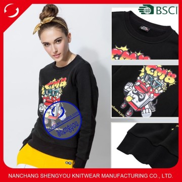 Custom 100 cotton black crewneck printing sweatshirts women