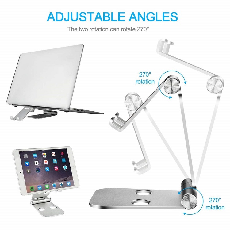 Rotating adjustable alloy desk smartphone mobile phone roller holder table metal stand 270-degree rotation aluminum