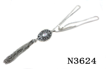 Statement Necklace, Fashion Antique Silver Necklace, Alloy Crystal Tassel Jewelry Necklace N3624