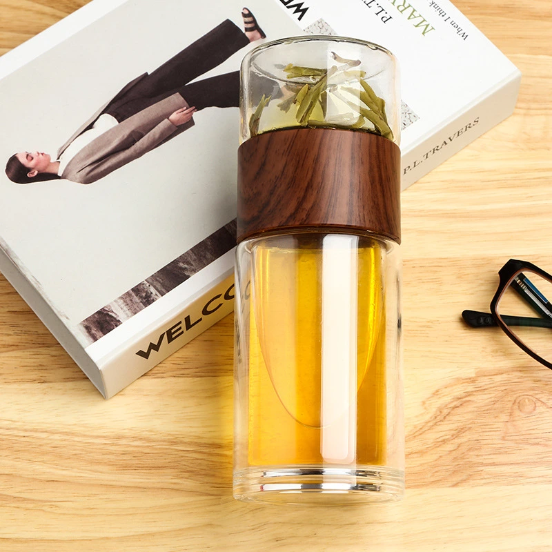 2021 Double Wall Glass Stainless Steel Tea Infuser Tea Cup Sports Glass Water Bottle with Infuser