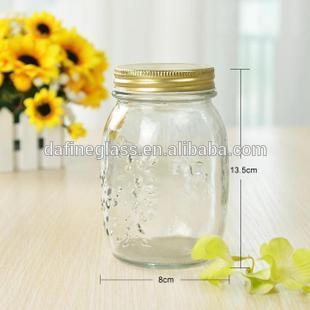 engraved designs High Quality empty honey glass Jar glass food jar with caps