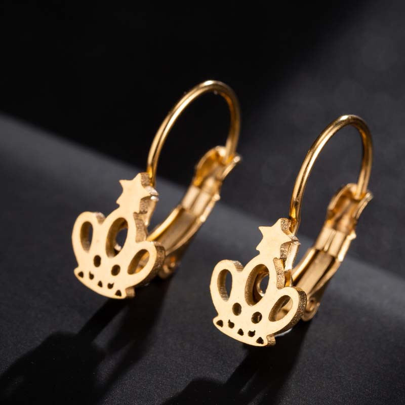 Gold Stud Earrings Necklace Jewelry Sets for Girls Wedding Jewelry Stainless Steel Crown Necklace Jewelry Set