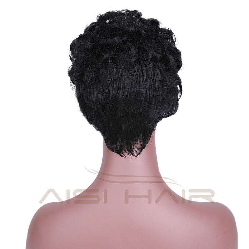 Short Curly Style Hair Synthetic Pixie Cut Wigs For Black Women Heat Resistant Black Wig