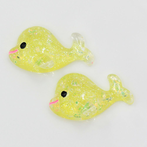 Transparente verschiedene Farbe Glitter Kawaii Whale Shaped Flatback Resins Handmade Craft Dekor Charms Spacer DIY Items