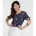 FloralsTop Sommer Kurzarm Bluse mit O-Ausschnitt und Print