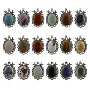 Gemstone Crystal Bird Pends Natural Stone Chakra Healing Reiki18x25mm Cabs de blaño plateado Colgante de encogimiento para joyas de bricolaje