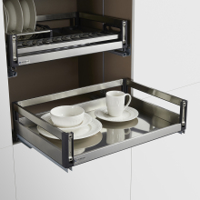 Aluminum Kitchen Pull-Out Soft-Closing Storage Rack for Appliances and Dishes