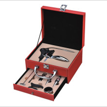 leather wine set with drawer rabbit corkscrew set