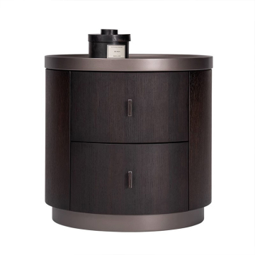 Modern White Leather Hotel Bedroom Solid Oak Nightstand