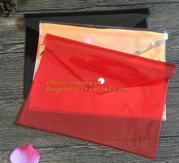Pvc Plastic button Envelop Bag, envelope shape pvc beach bag, pvc file stationery envelope bag
