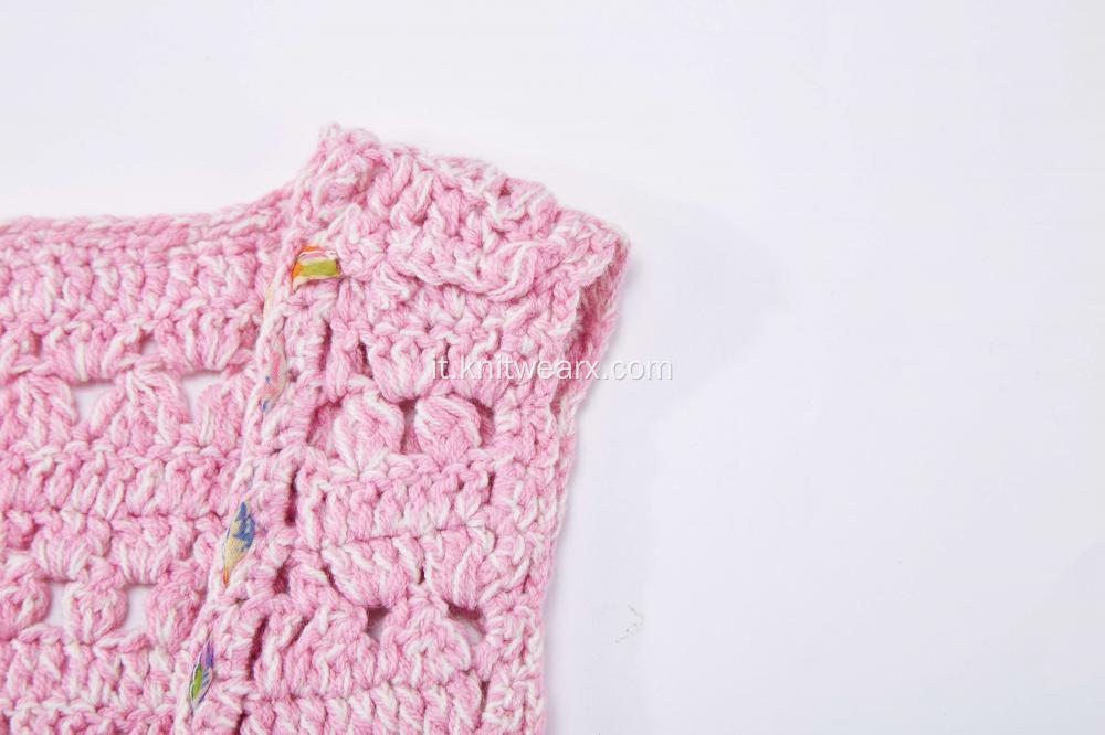 Gilet cardigan con nappe lavorate a mano all&#39;uncinetto da bambina