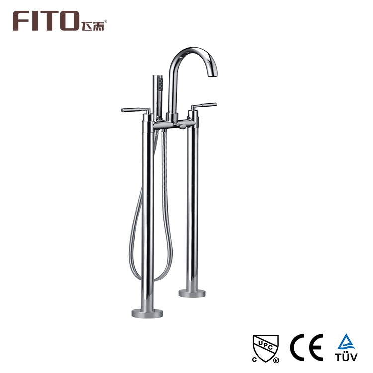 Modern Bathroom Brass Dual Handle UPC Chrome Polished Bathtub Floor Mounted Faucet