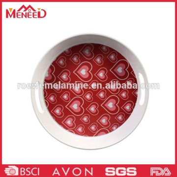 Different designs hard plastic round melamine food servicing tray