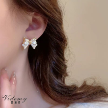 Two-tone Galvanized Metal Bow Stud Earrings