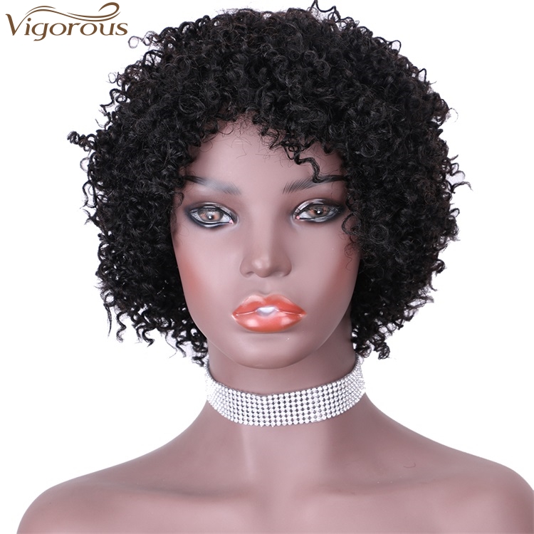 Vigorous Top Quality 100% Human Hair Wig Black Middle Part Short Wigs Kinky Curly Wigs for Black Women Wholesale Price