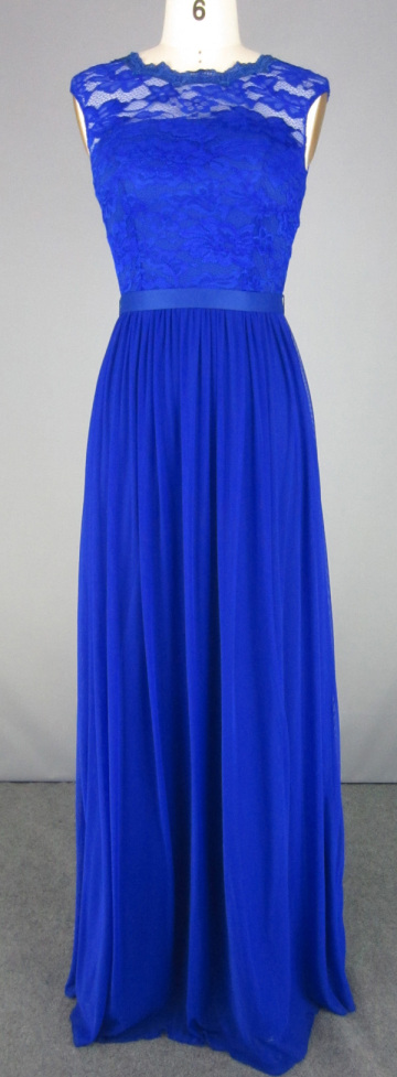 Royal Blue Evening Dress Gown with Lace Bodice