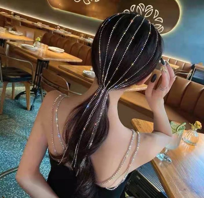 Crystal Rhinestone Ponytail Hair Chain Elegant Princess Hair Accessory Wig Extension Rhinestone Tassel Hairband Chain