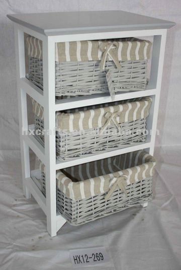 Wooden storage chests with 3 wicker Drawers