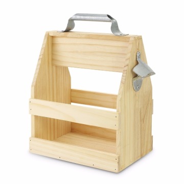 Six Pack Beer Wooden Caddy With Bottle Opener