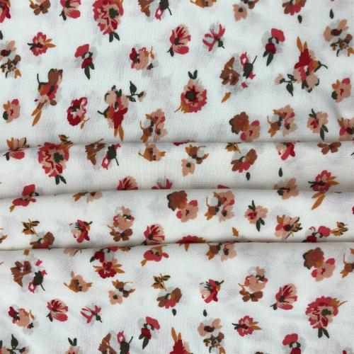 Tissu Floral Base Blanc Imprimé Crêpe Viscose