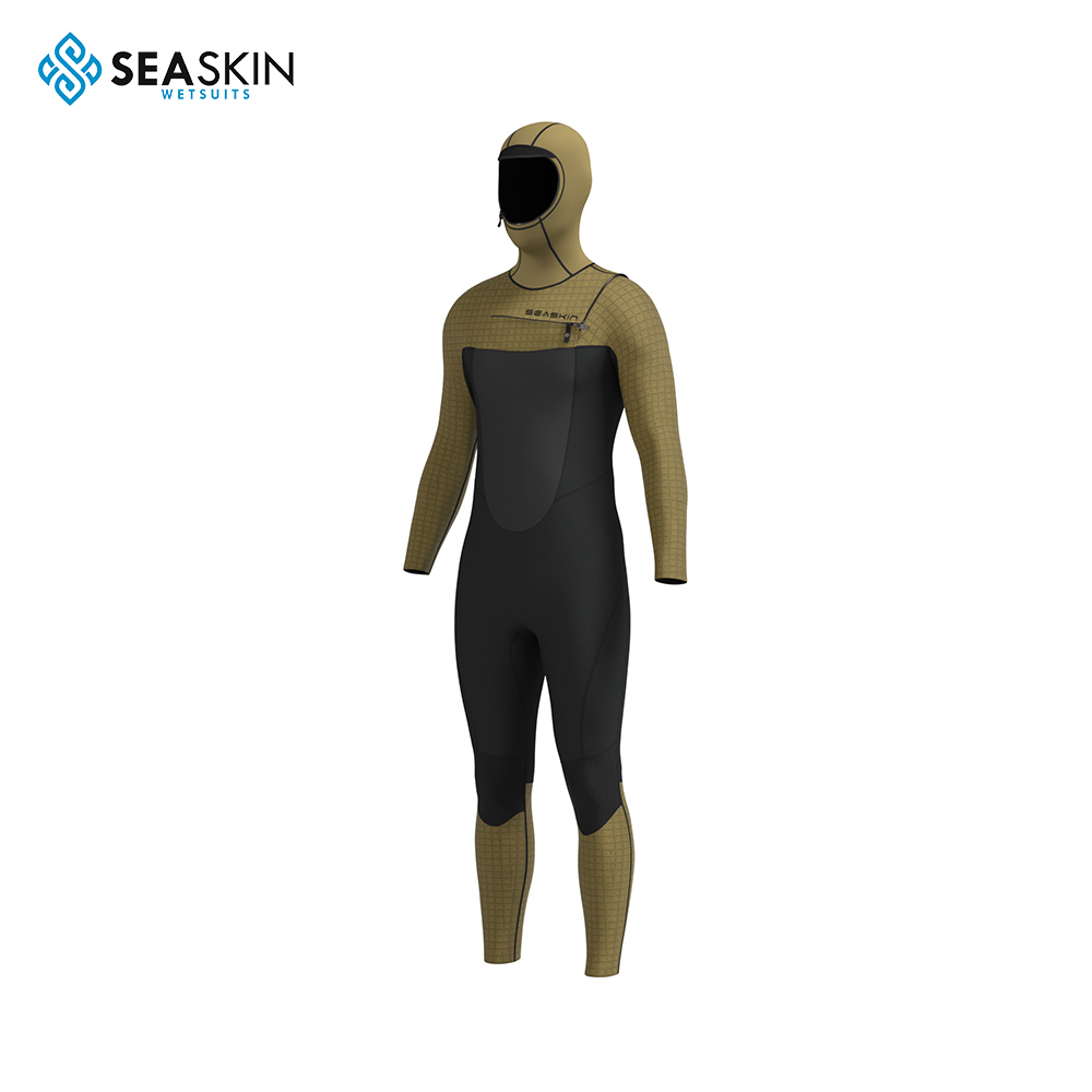 Seaskin Bayan Göğüs Zip 5/4mm kapüşonlu wetsuit