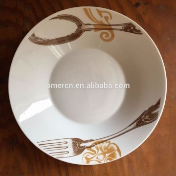 8" soup plate, porcelain soup plate with two flower decal, wholesale cheap porcelain plate